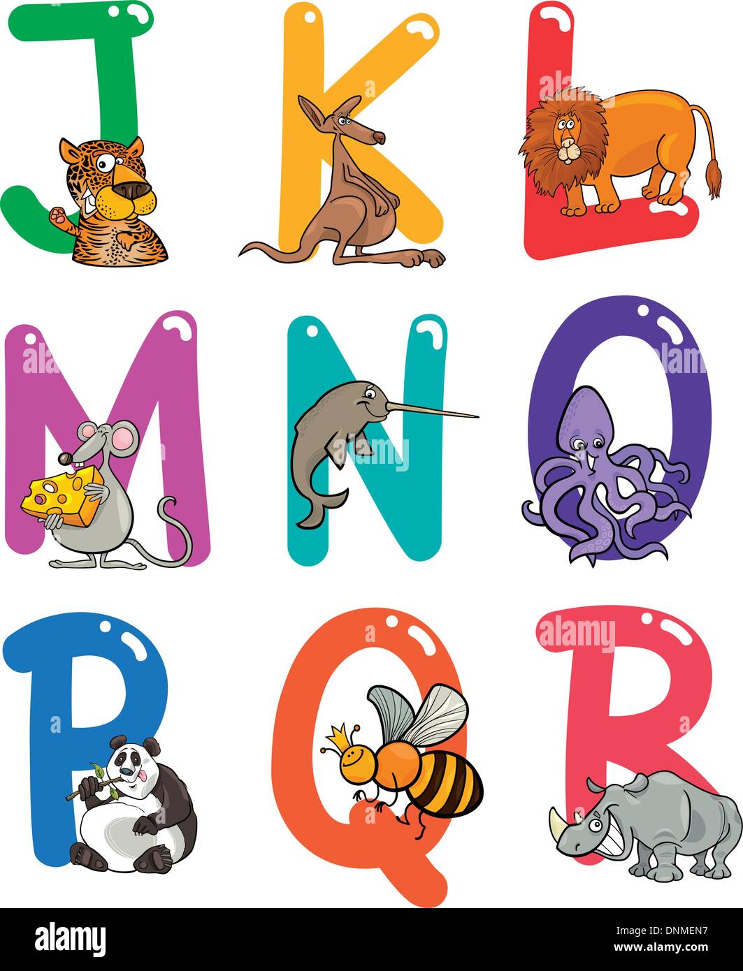 Cartoon alphabet coloré avec animaux drôles Illustration de Vecteur