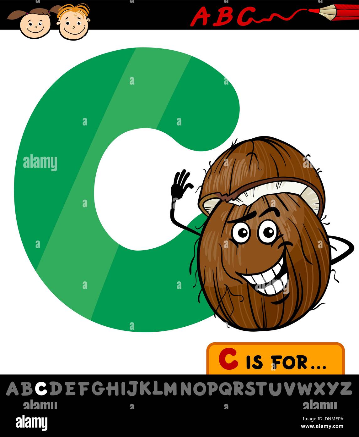 Cartoon Illustration de la lettre C de l'Alphabet avec coco pour l'éducation des enfants Illustration de Vecteur