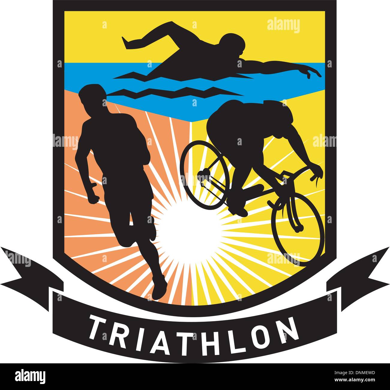 Illustration montrant le triathlon avec l'athlète triathlete natation, bicyclette ou de cyclisme et de course Illustration de Vecteur