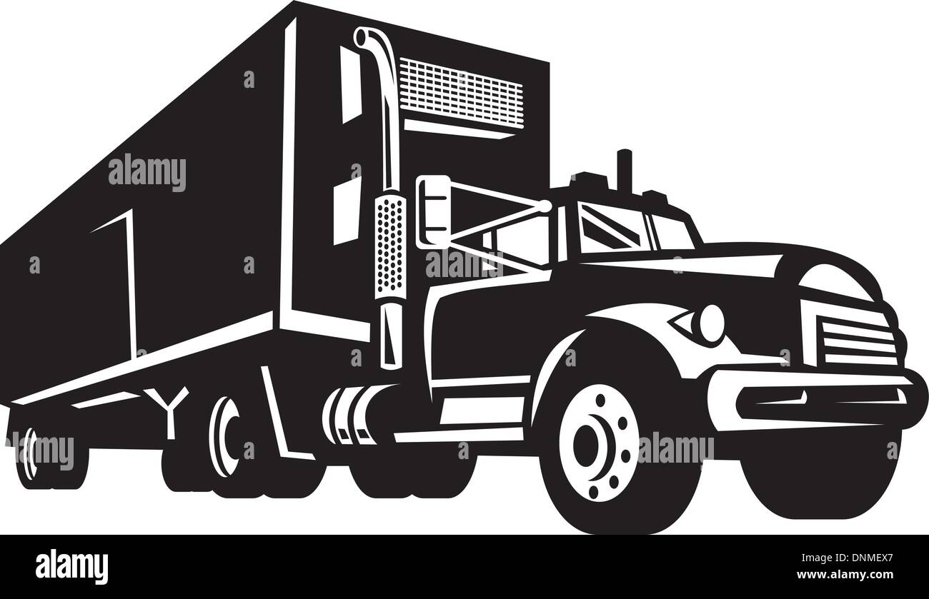 Illustration de camion avec remorque van conteneur isolé sur blanc Illustration de Vecteur