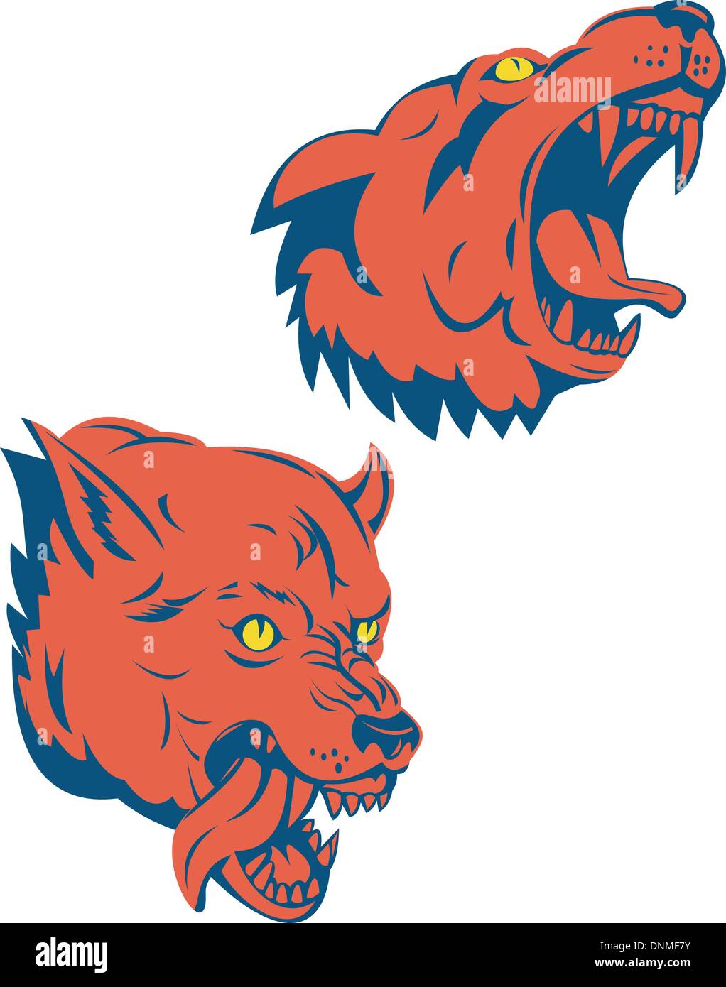 Illustration d'un chien sauvage attaque loup aboiements fait dans le style rétro sur fond isolé Illustration de Vecteur