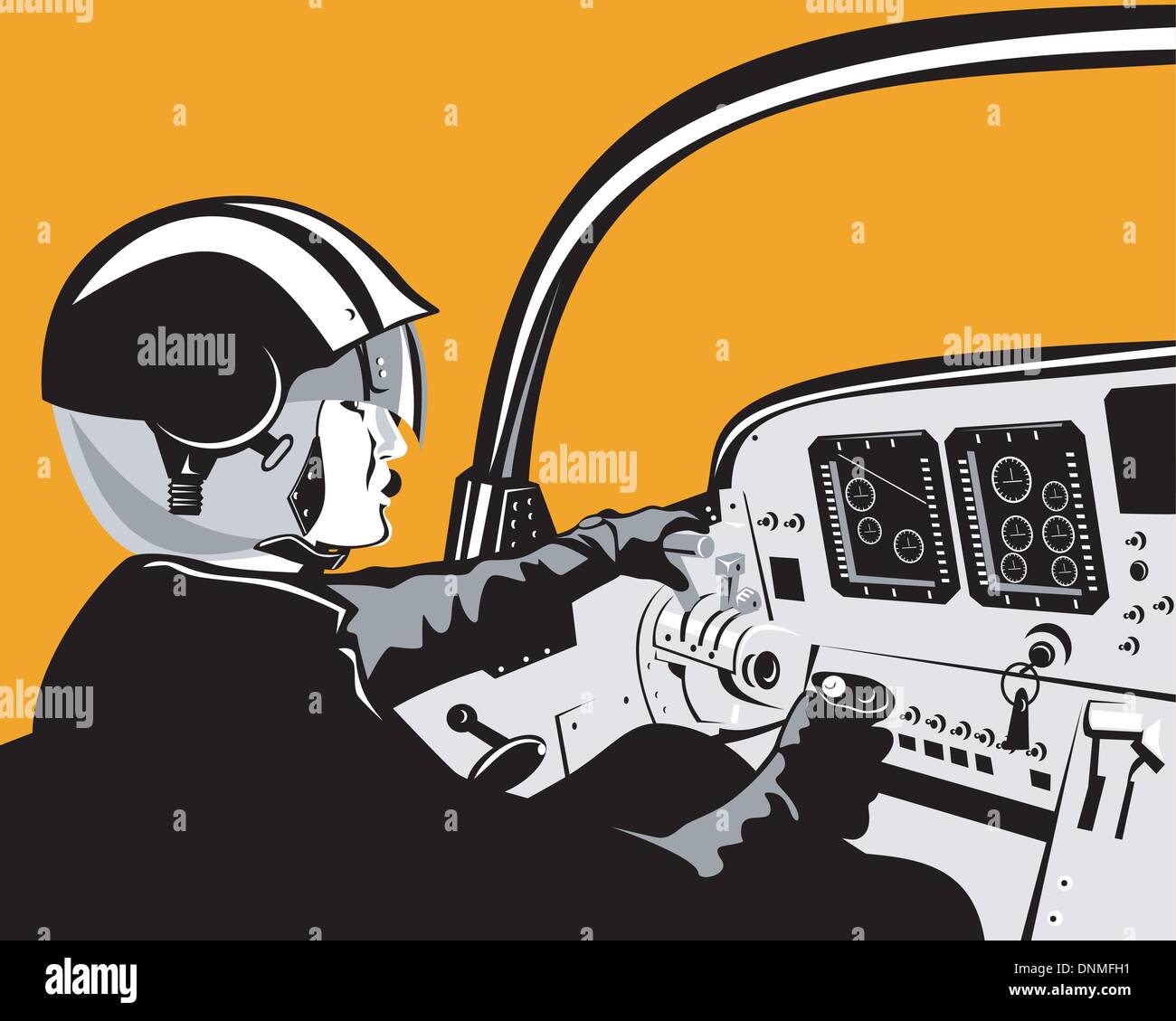 Illustration de pilot in cockpit fait en style rétro. Illustration de Vecteur