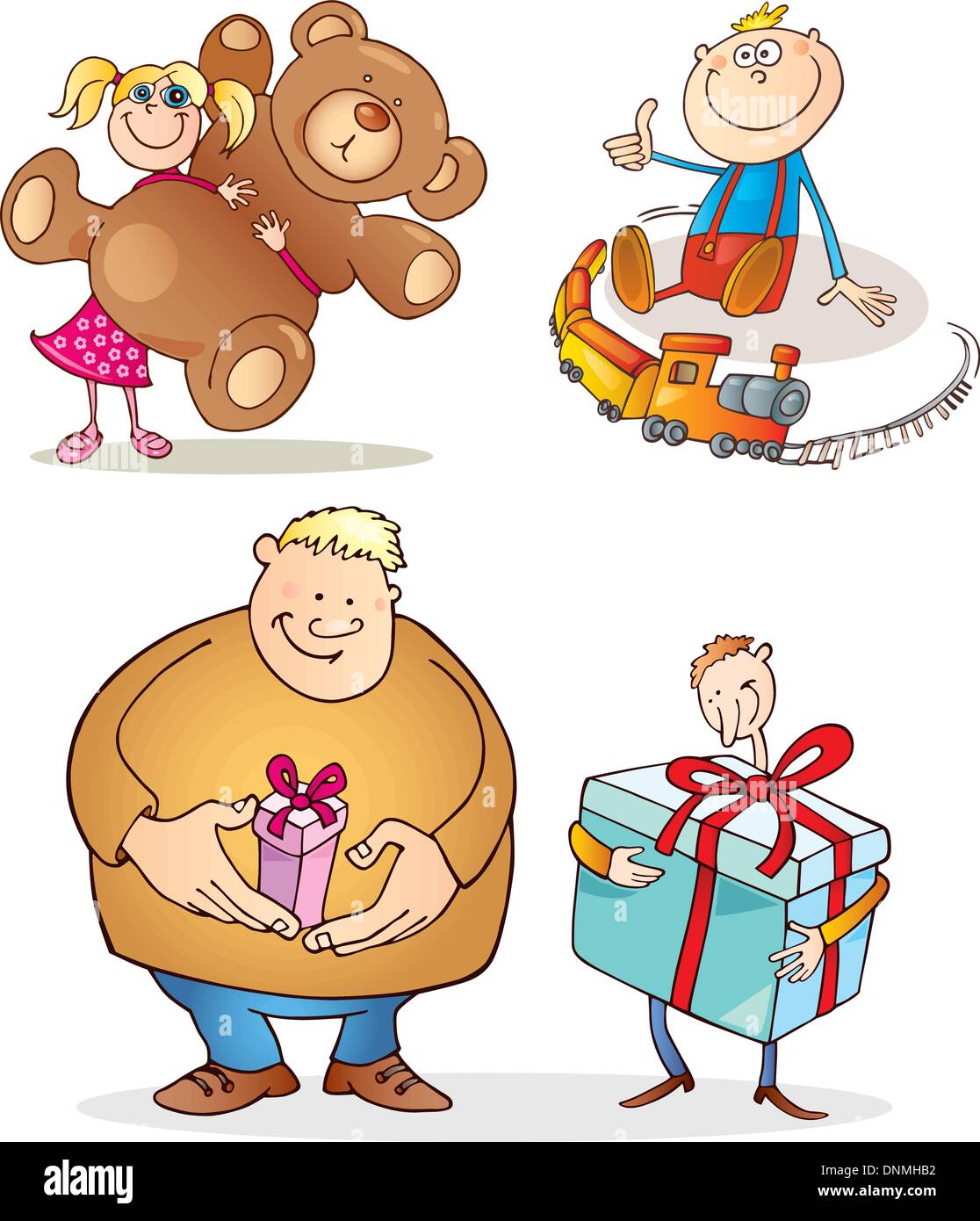 Cartoon illustration de personnes et des cadeaux de Noël Illustration de Vecteur