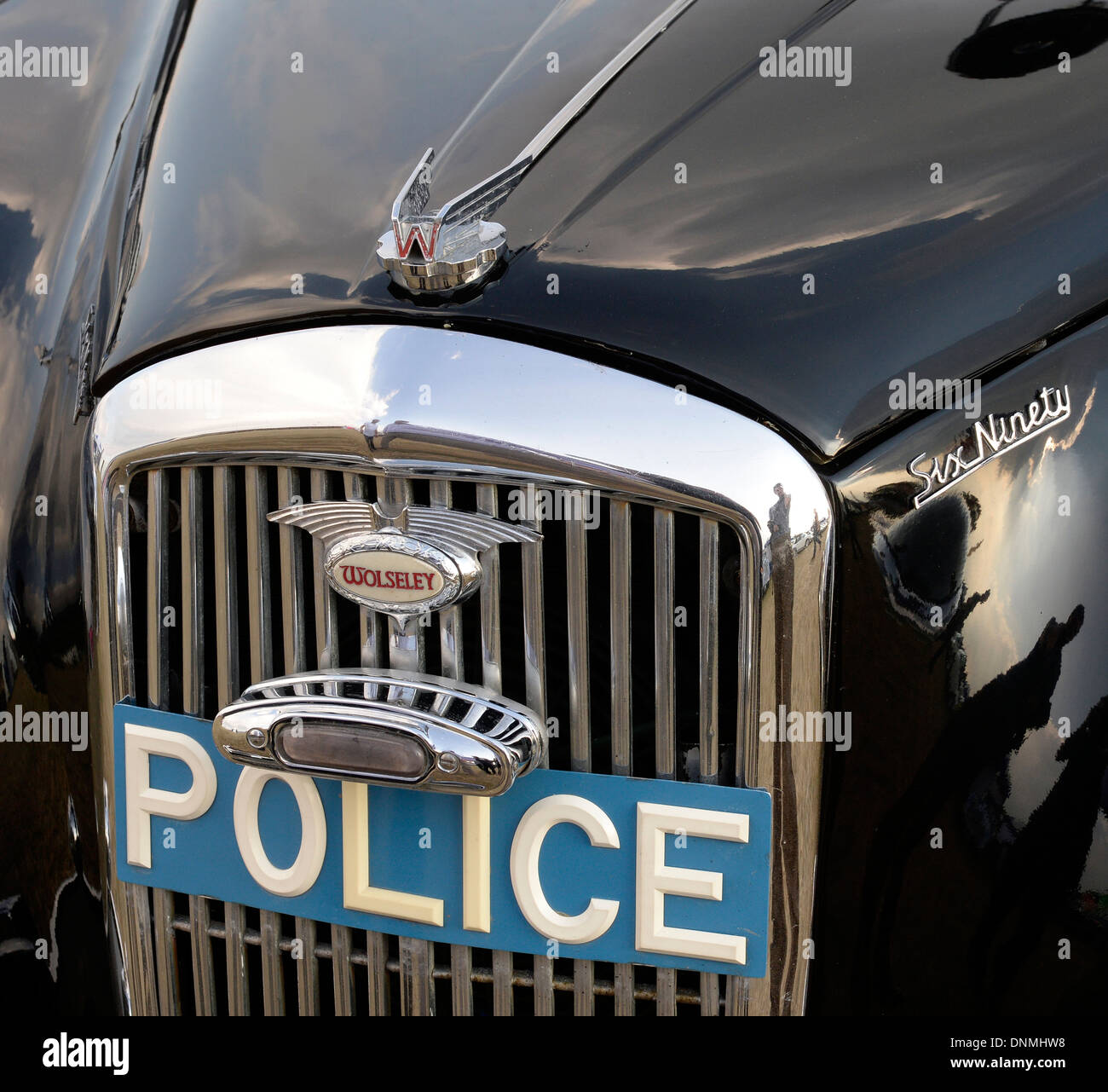 Le grill d'un Wolseley 6/90 voiture de police classique, England, UK. Banque D'Images