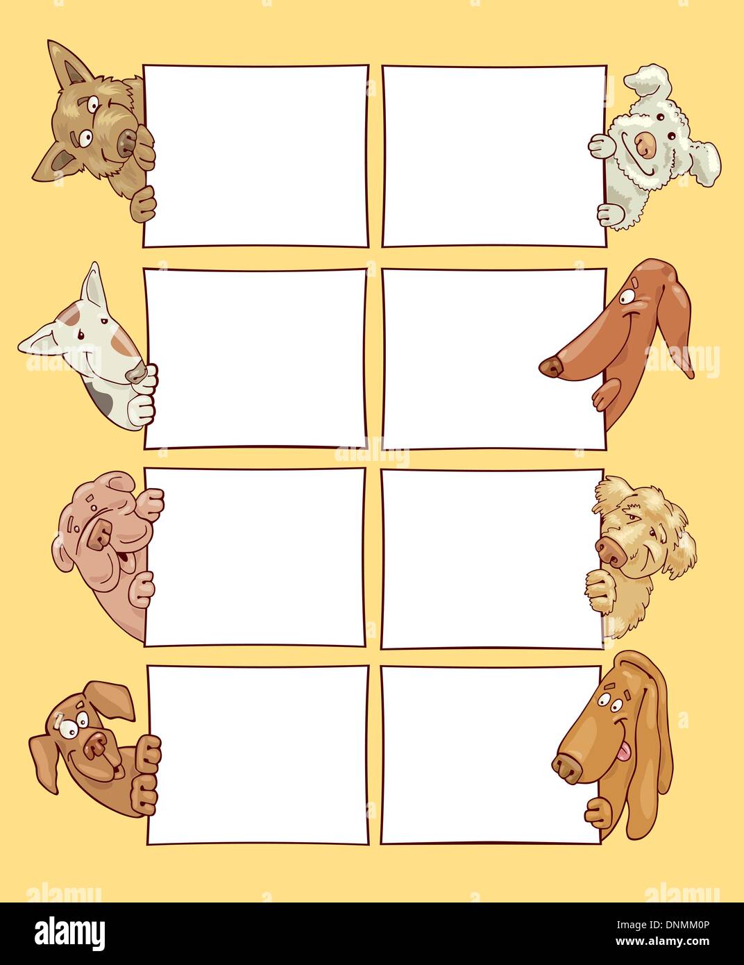 Cartoon illustration de différents chiens heureux drôle avec cartes de souhaits Illustration de Vecteur