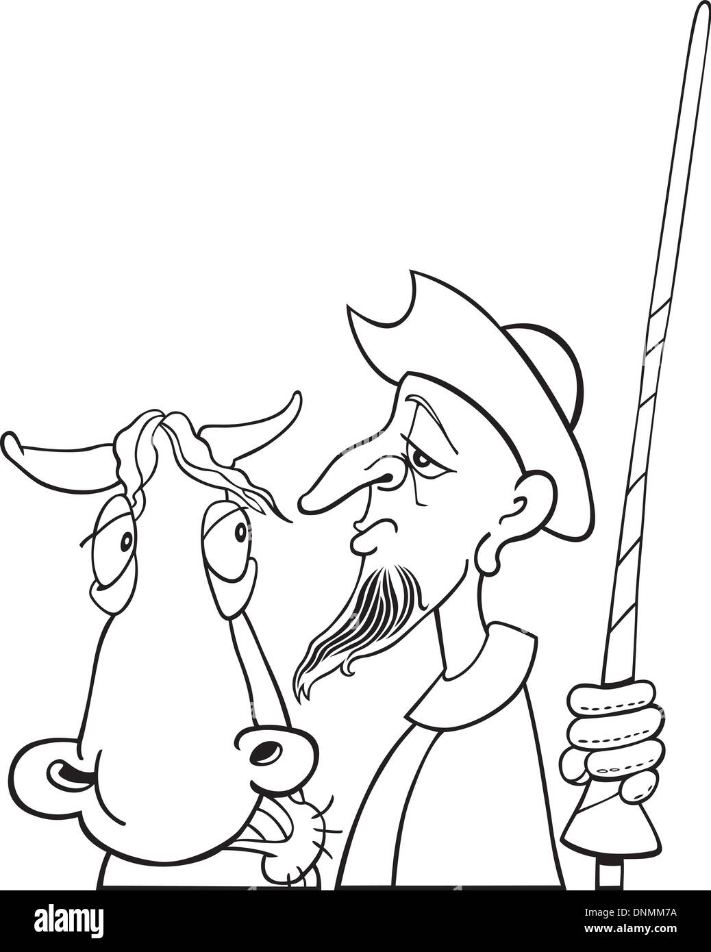 Illustration de Don Quichotte et son cheval pour Coloring Book Illustration de Vecteur