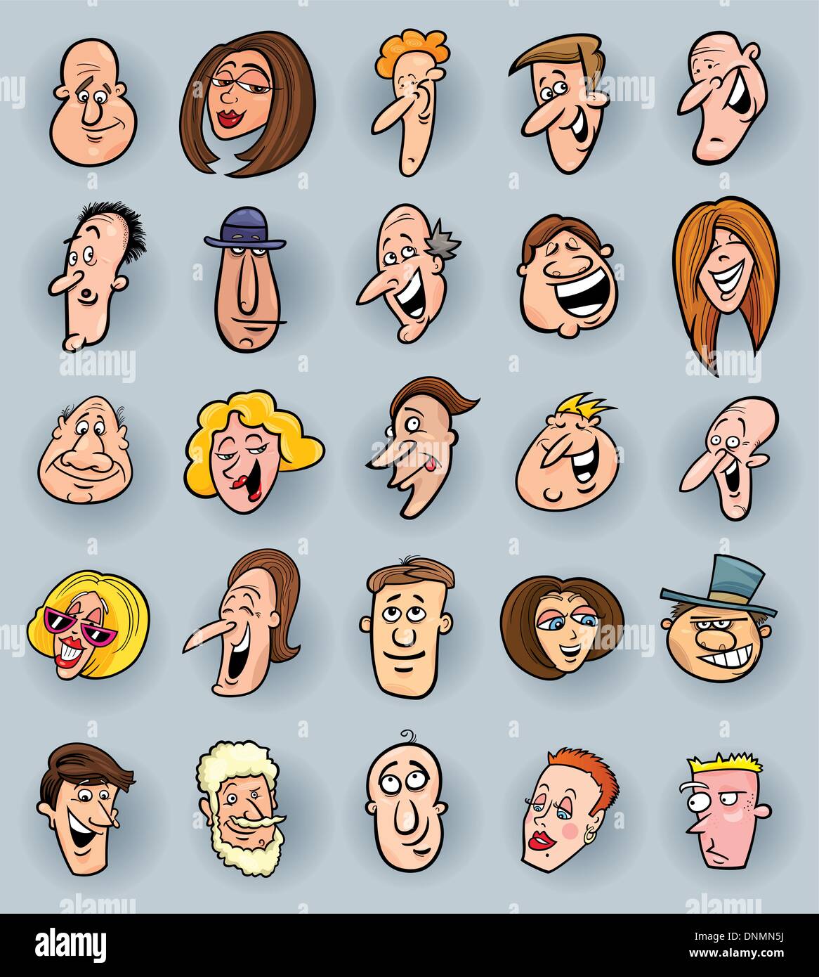 Cartoon illustration de l'énorme ensemble de faces funny people Illustration de Vecteur