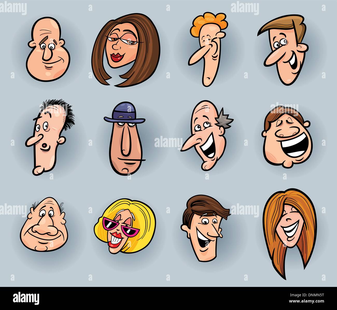 Cartoon illustration de l'ensemble des visages des gens drôles Illustration de Vecteur