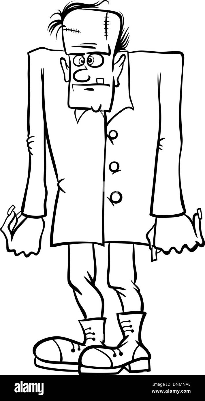 Cartoon noir et blanc Illustration de Scary Halloween monstre Frankenstein pour Coloring Book Illustration de Vecteur