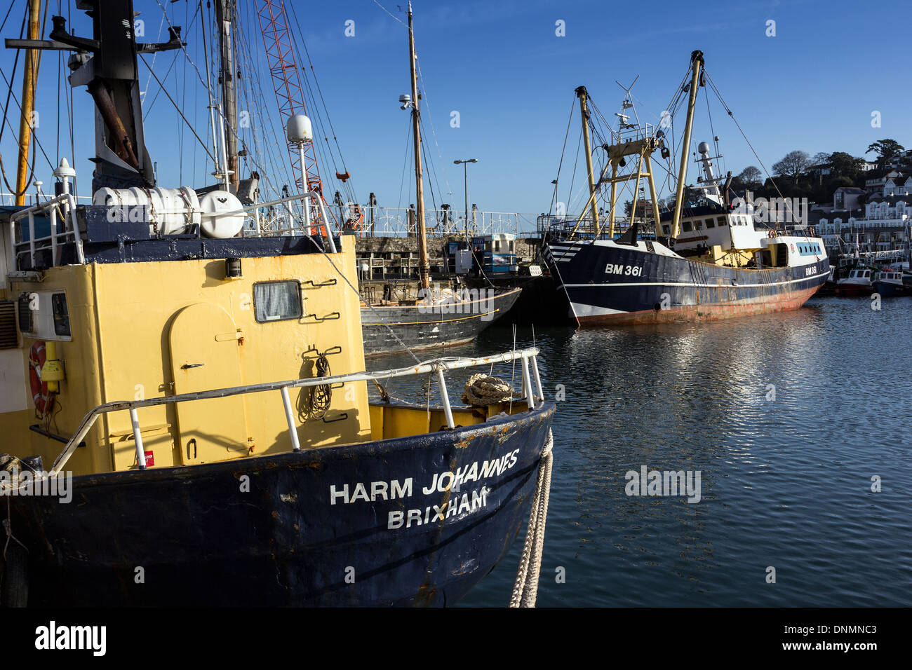 Bateau de pêche de Stern,Brixham Devon,dommage,johannes,bm,chalutiers Banque D'Images