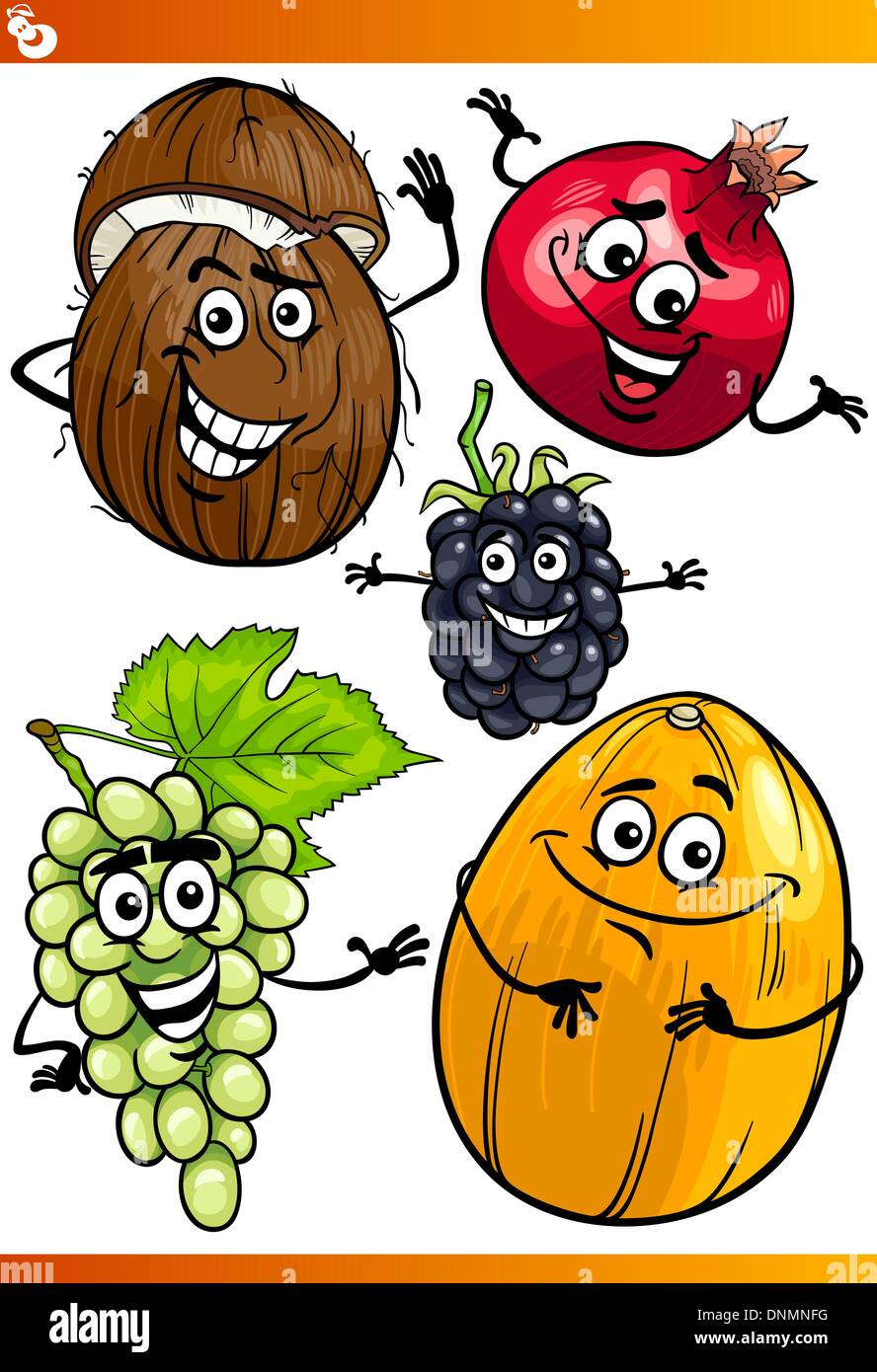 Cartoon Illustration de drôle de bande dessinée Caractères alimentaire Fruits Illustration de Vecteur