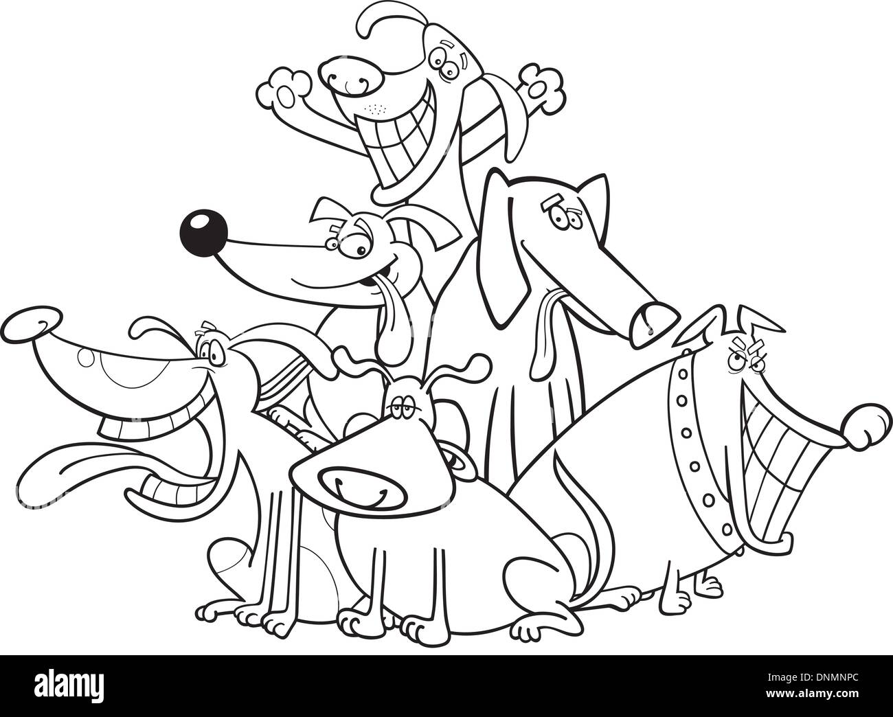 Cartoon illustration de chiens drôles livre à colorier pour groupe Illustration de Vecteur