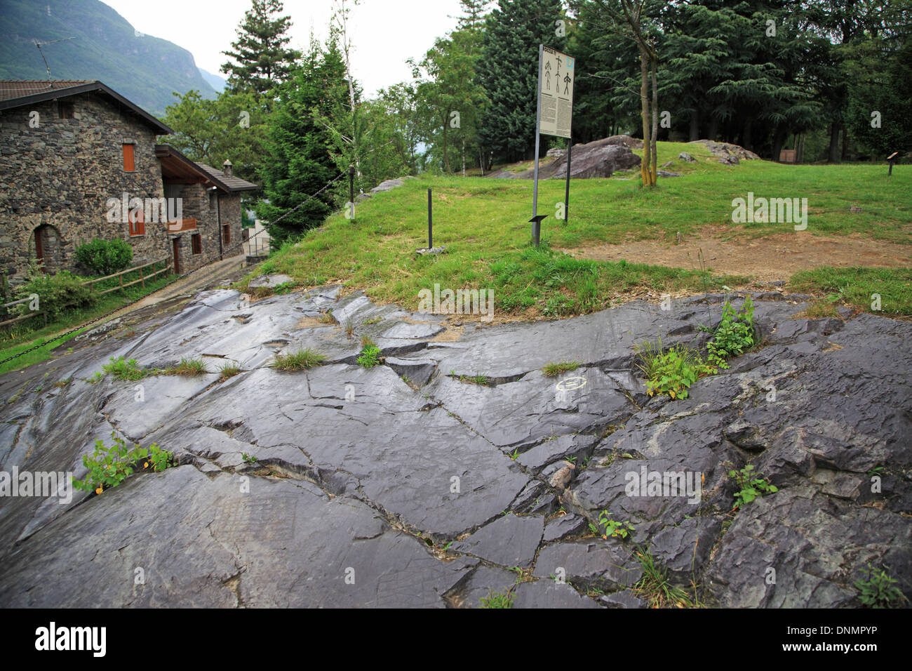 Art rupestre du Valcamonica, Italie, Lombardie, Province de la Vallée Camonica, Brescia, Capo di Ponte, UNESCO World Heritage Banque D'Images