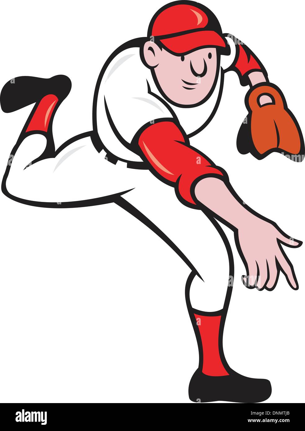 Illustration d'un joueur de baseball pitcher lancer fait en style cartoon. Illustration de Vecteur
