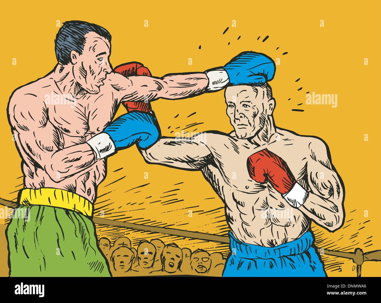 Illustration d'un boxeur de la connexion d'un knockout punch style