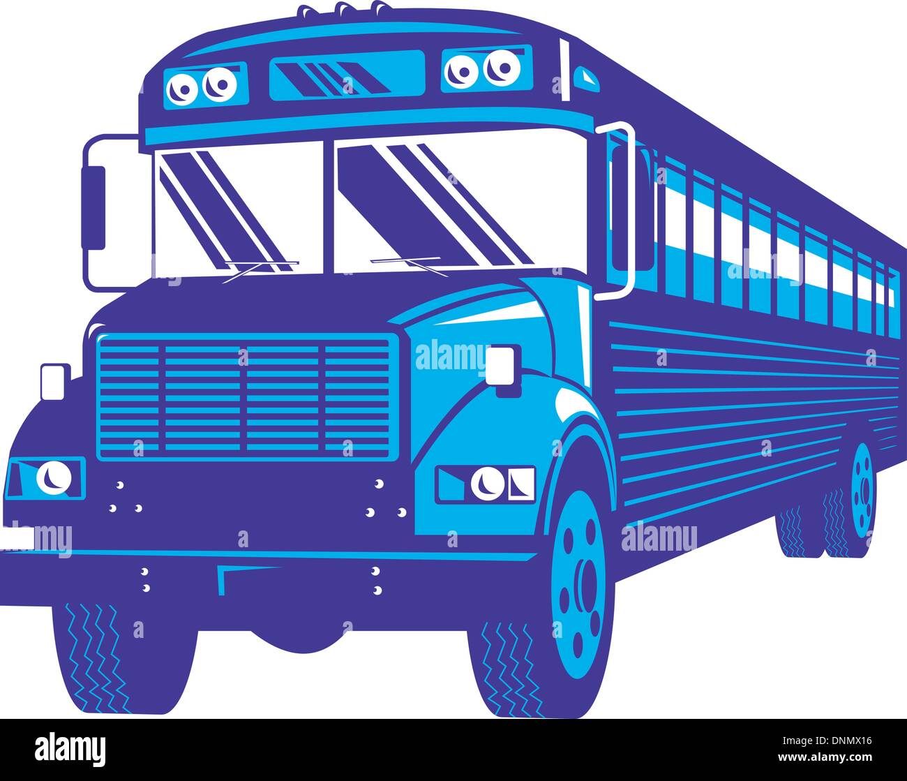 Illustration d'un autobus scolaire vintage sur fond isolé vu de l'avant Illustration de Vecteur