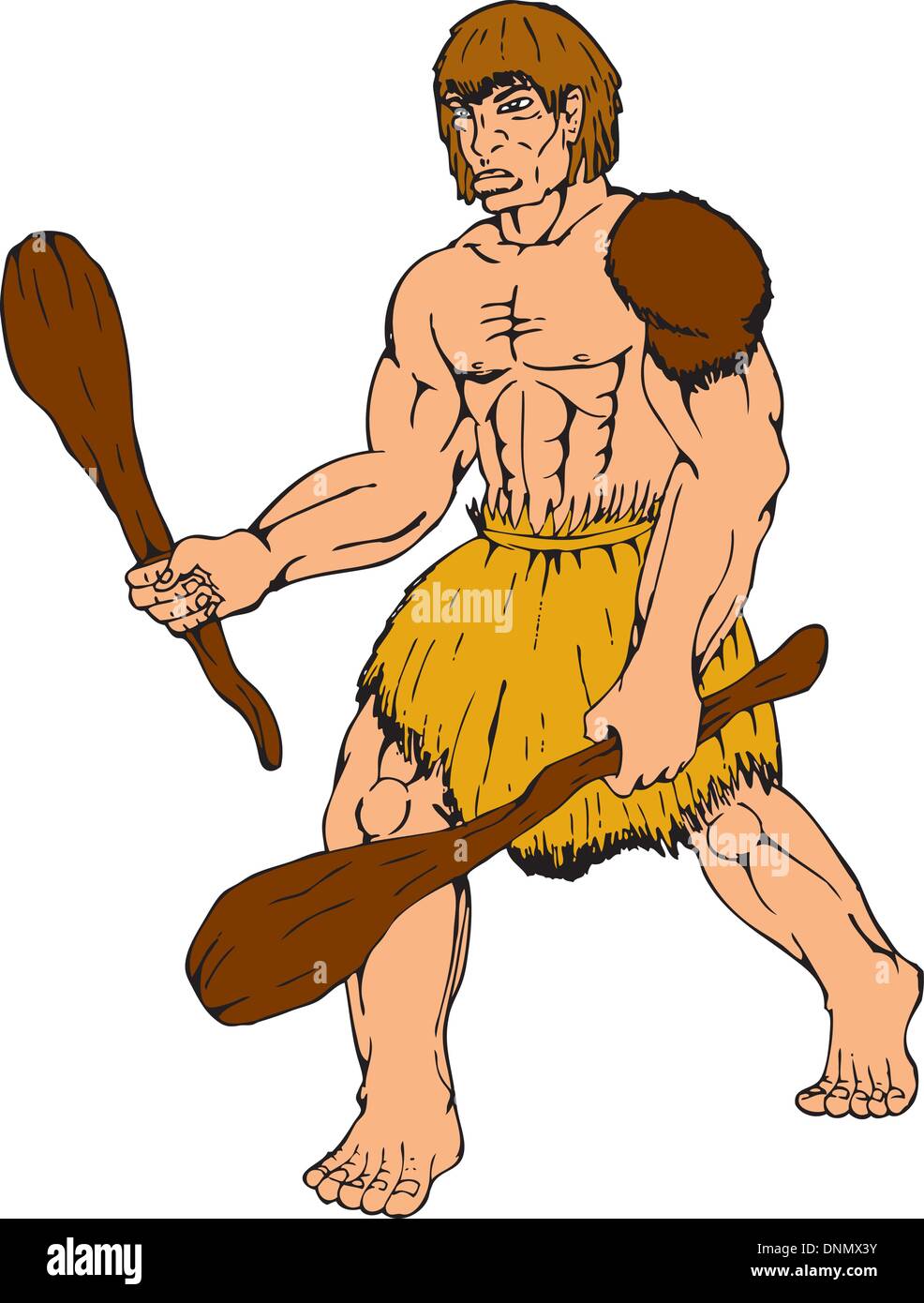 Cartoon illustration d'un caveman club détenteur isolées sur fond blanc. Illustration de Vecteur