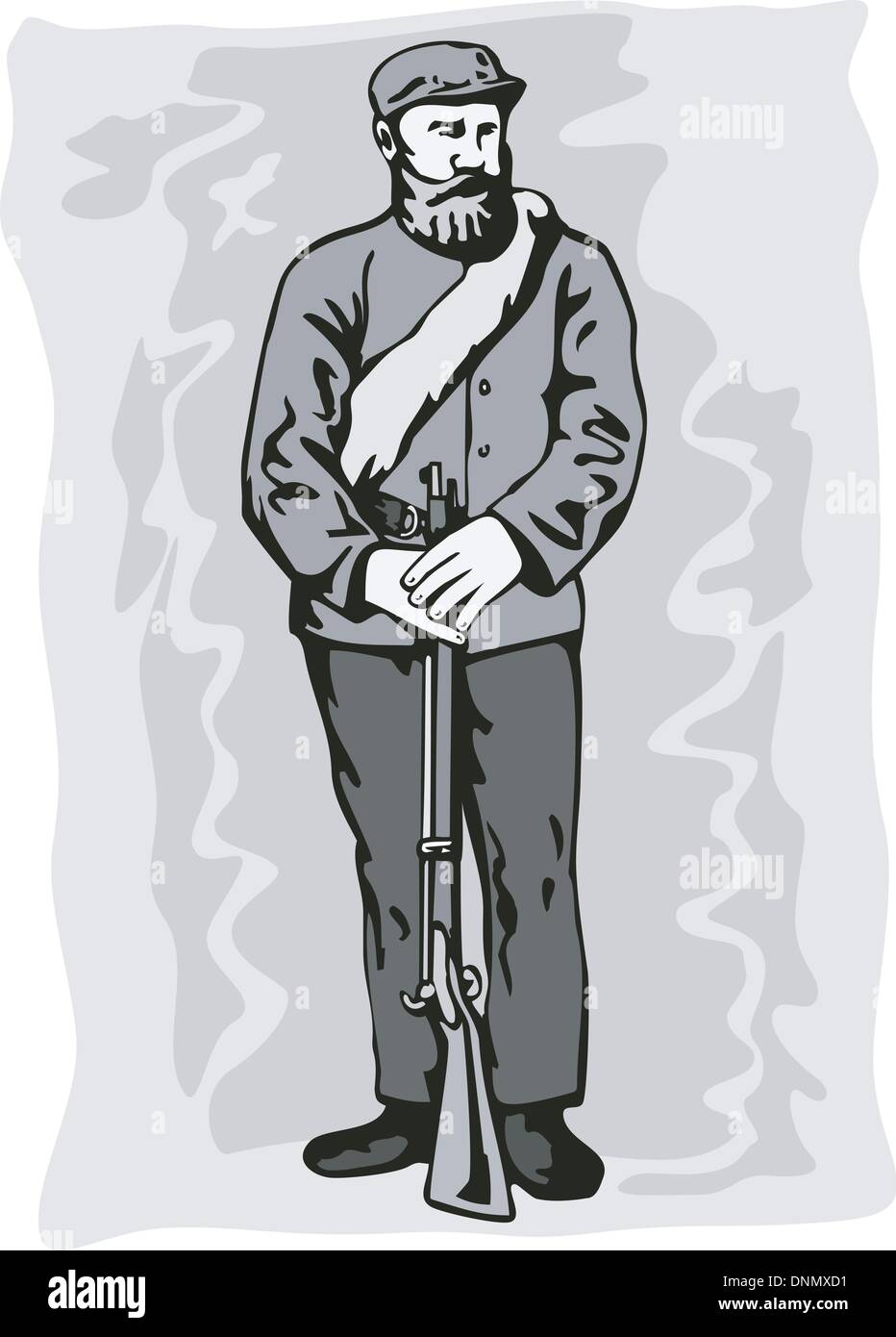 Illustration de Civil War soldier debout tenant un fusil fait en style rétro. Illustration de Vecteur