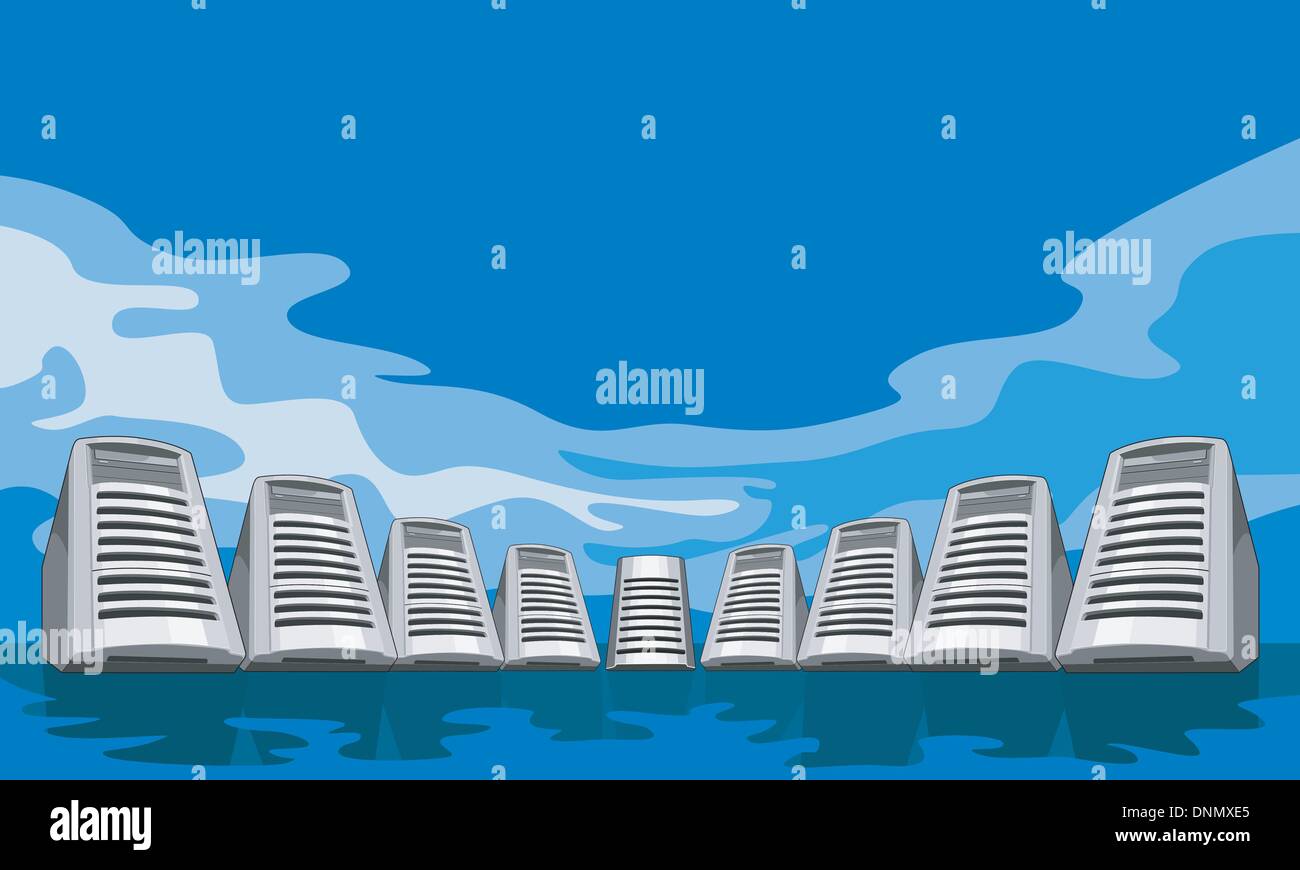 Illustration d'un ordinateur pc serveurs tour style rétro. Illustration de Vecteur