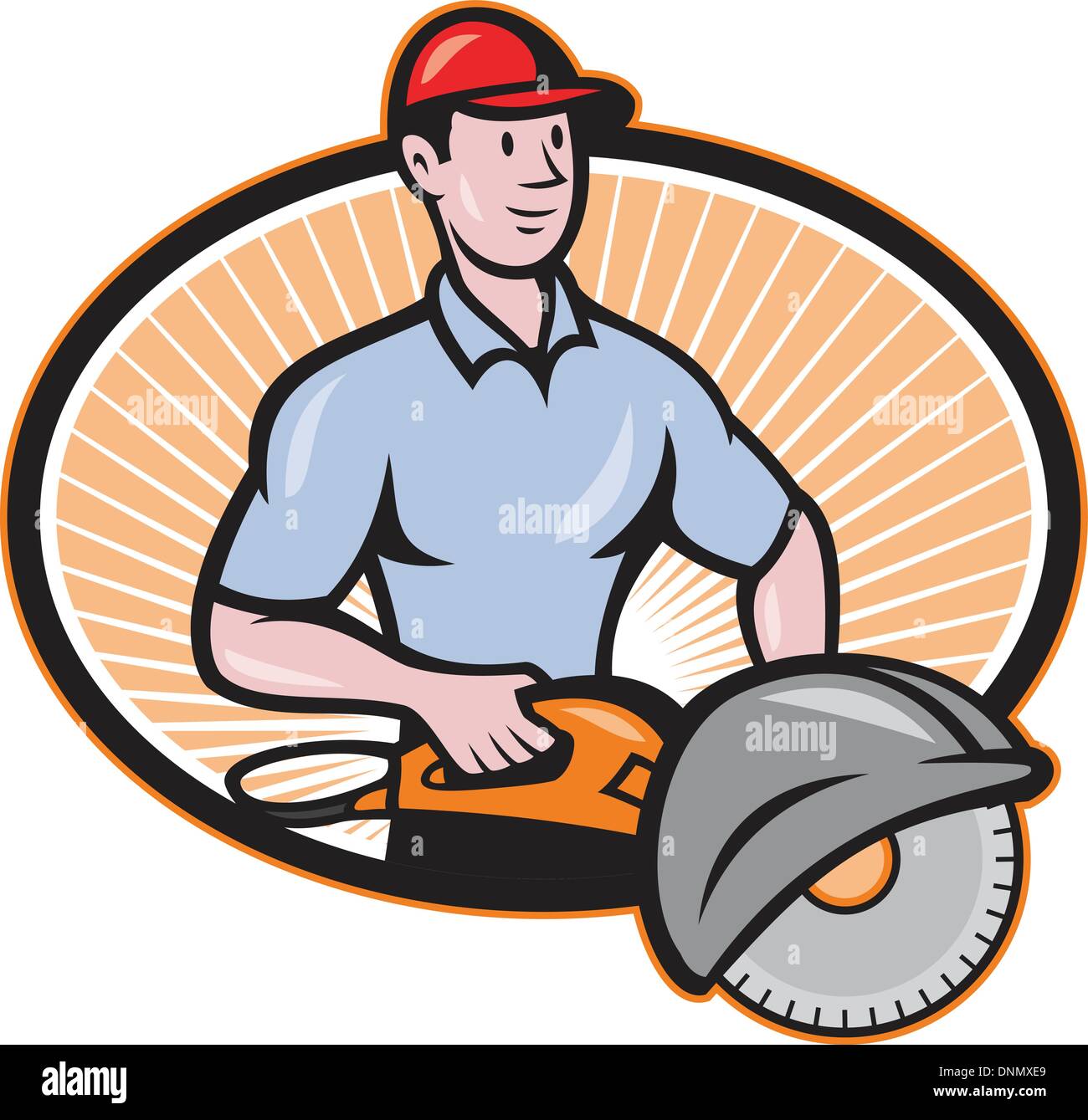 Illustration d'un travailleur de la construction en béton vu consaw effectuée dans un style de dessin animé. Illustration de Vecteur