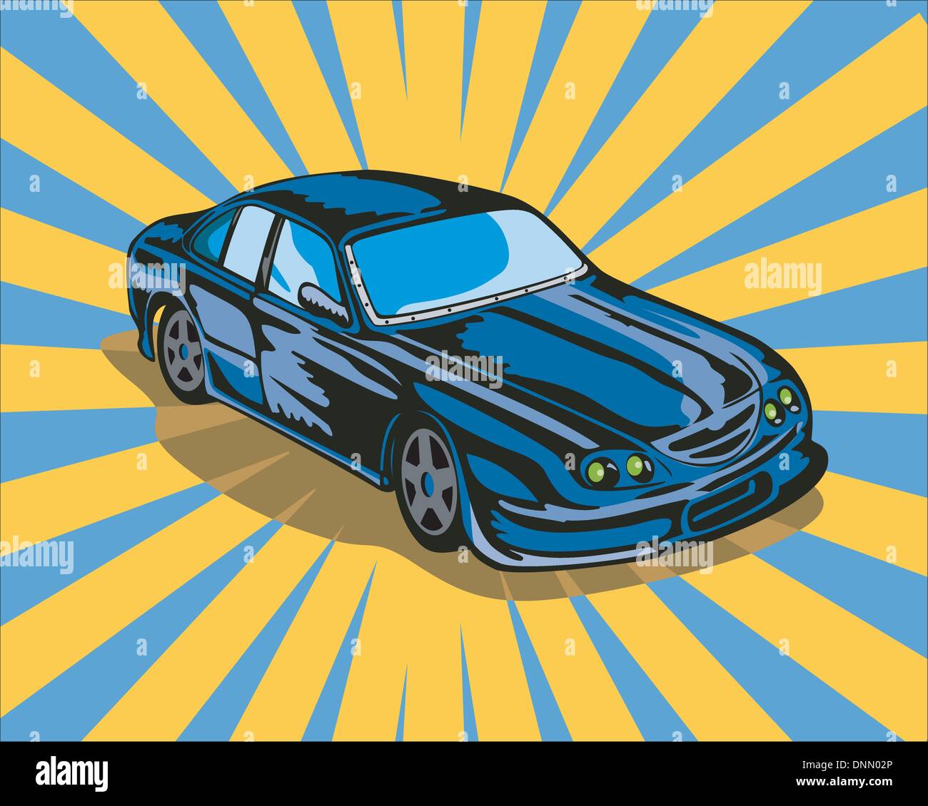 Illustration de voiture Ford GT bleu fait en style rétro. Illustration de Vecteur