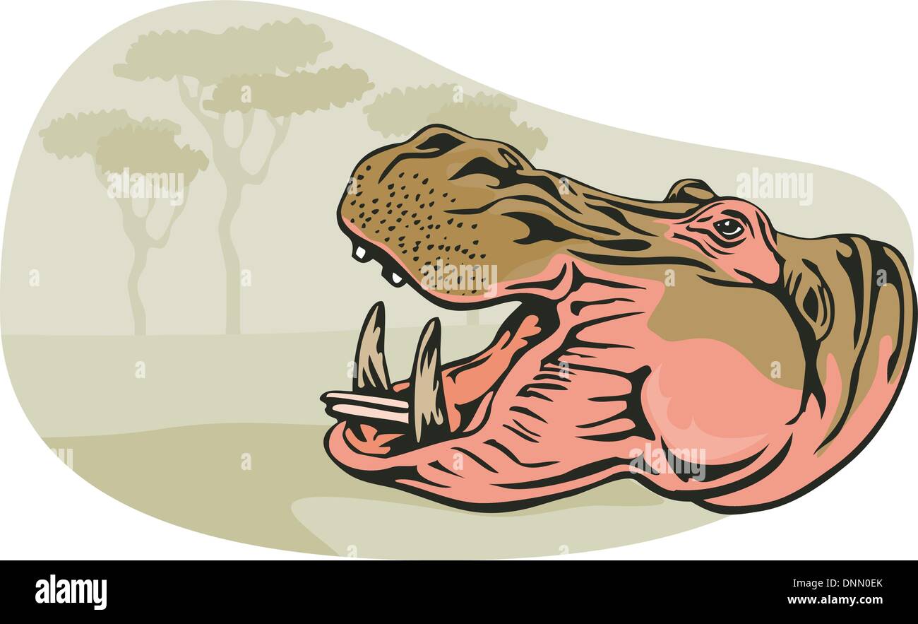 Illustration de la tête d'hippopotame fait en style rétro. Illustration de Vecteur