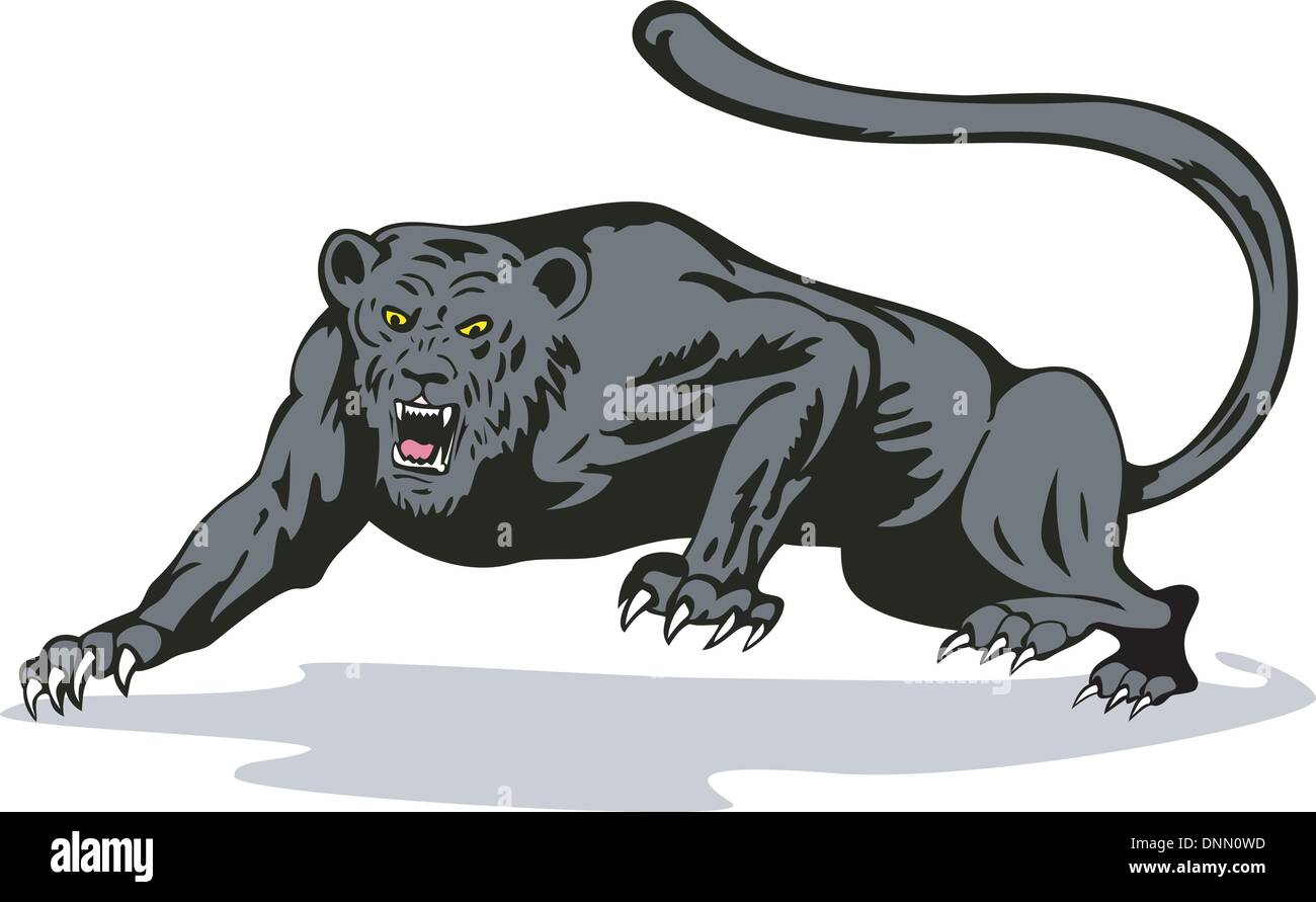 Illustration d'une jaguar leopard sur le prowl fait en style rétro. Illustration de Vecteur
