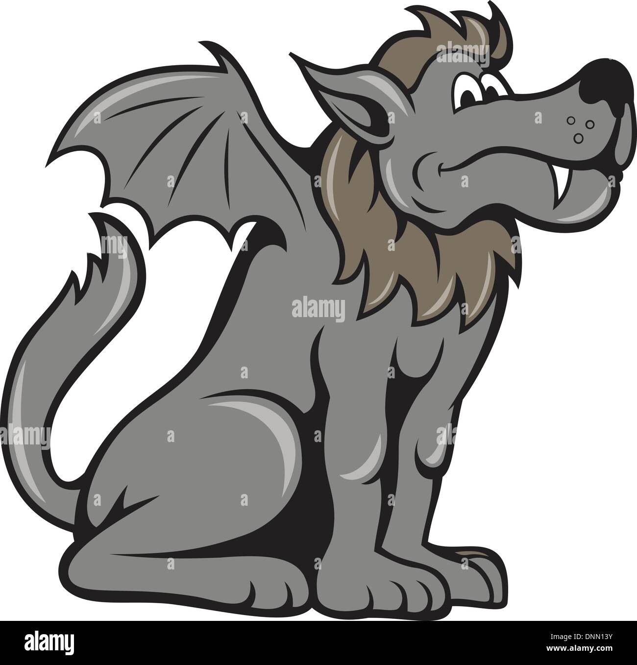 Illustration d'un monstre mythique kludde belge qui est un chien sauvage loup avec des ailes d'une chauve-souris fait en style cartoon. Illustration de Vecteur