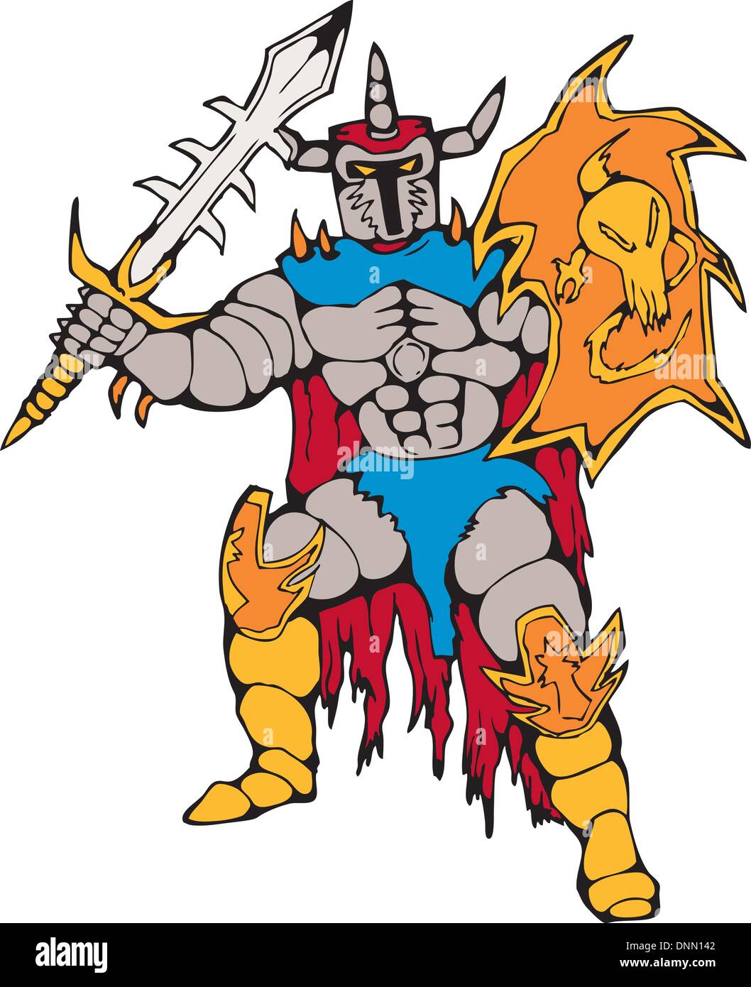 Illustration d'un dessin animé avec le bouclier et l'épée chevalier isolées sur fond blanc. Illustration de Vecteur