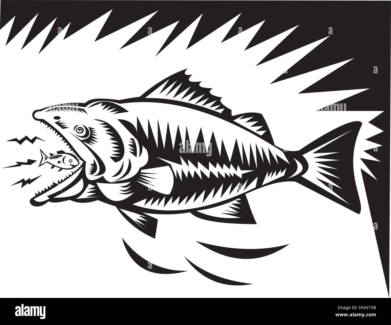 Illustration d'un gros poisson mange un petit poisson Illustration de Vecteur