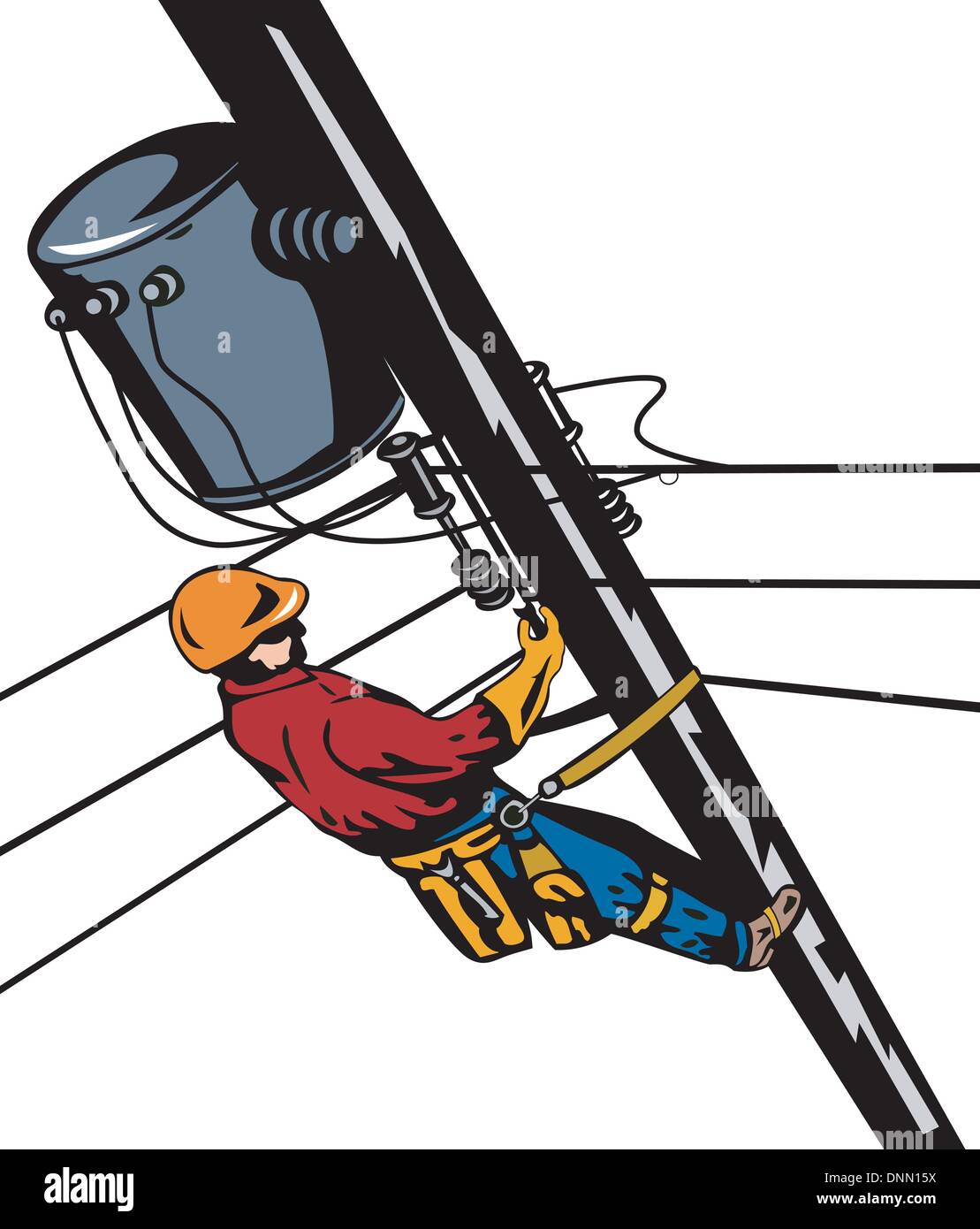 Illustration d'un joueur de pouvoir réparateur de téléphone câble d'alimentation des travailleurs de la réparation effectuée en style rétro. Illustration de Vecteur