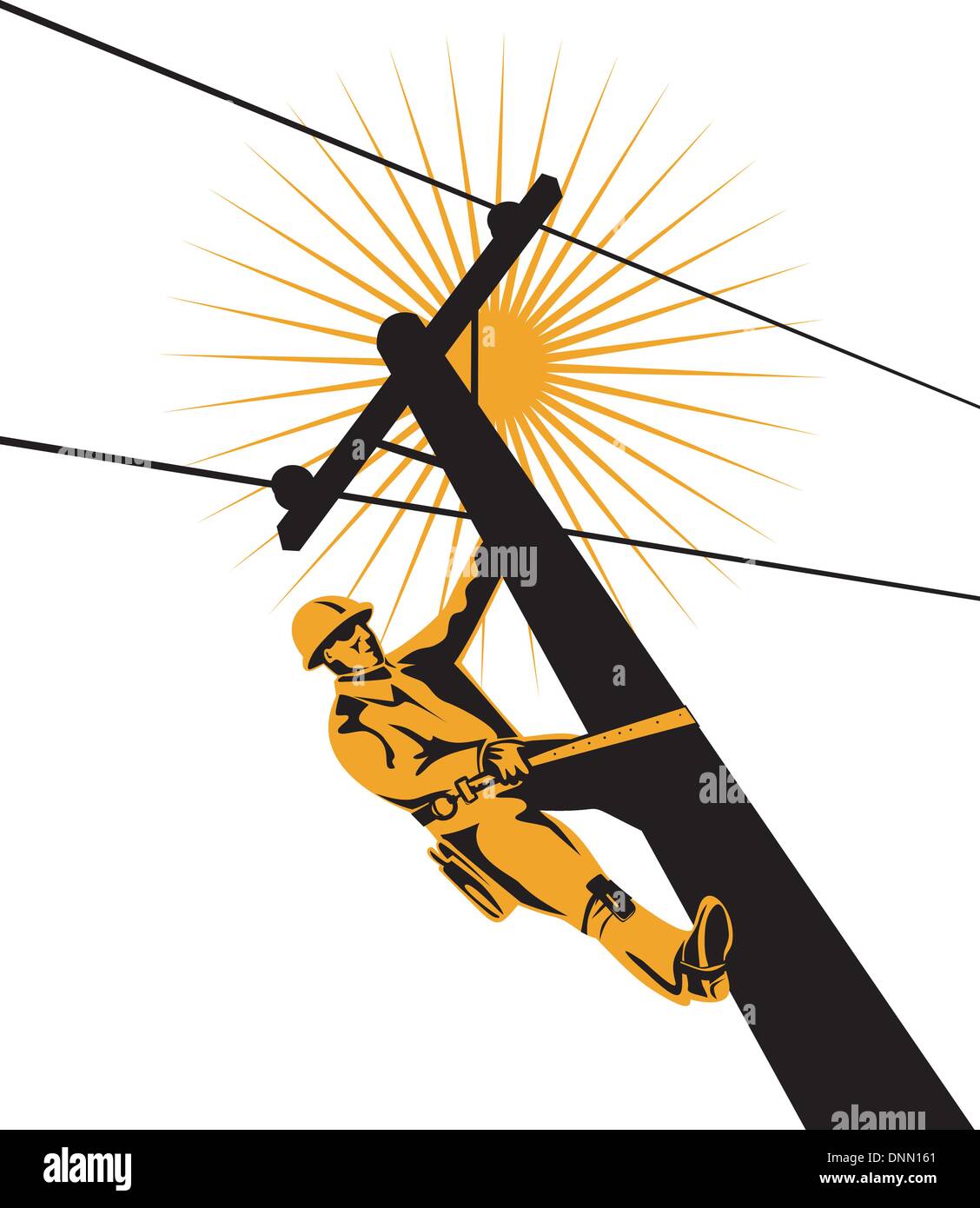 Illustration d'un joueur de pouvoir réparateur de téléphone câble d'alimentation des travailleurs de la réparation effectuée en style rétro. Illustration de Vecteur