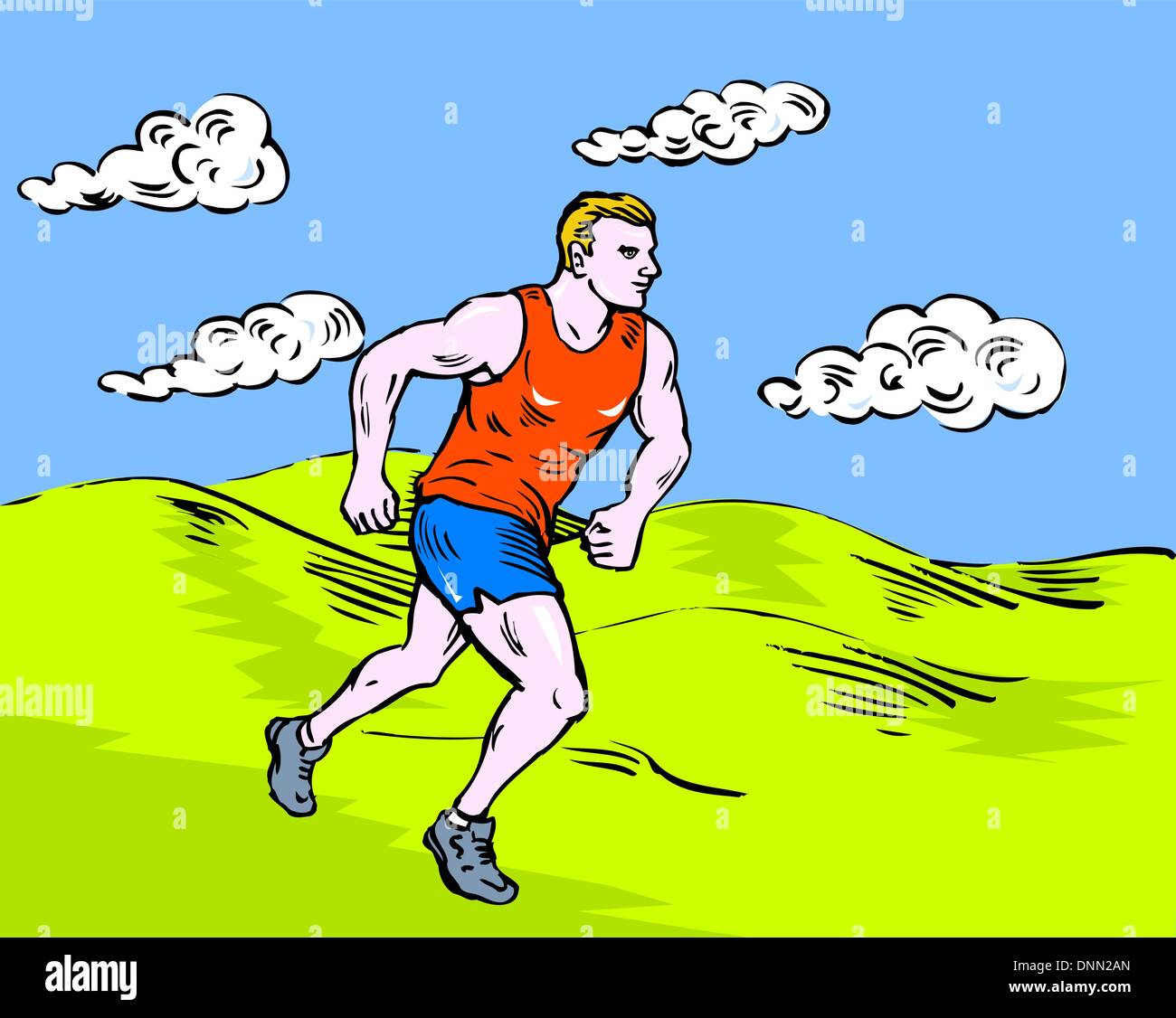 Style Croquis Illustration D Un Jogger Ou Coureur De Marathon Course A Pied Avec Des Collines Et Montagnes En Arriere Plan Image Vectorielle Stock Alamy