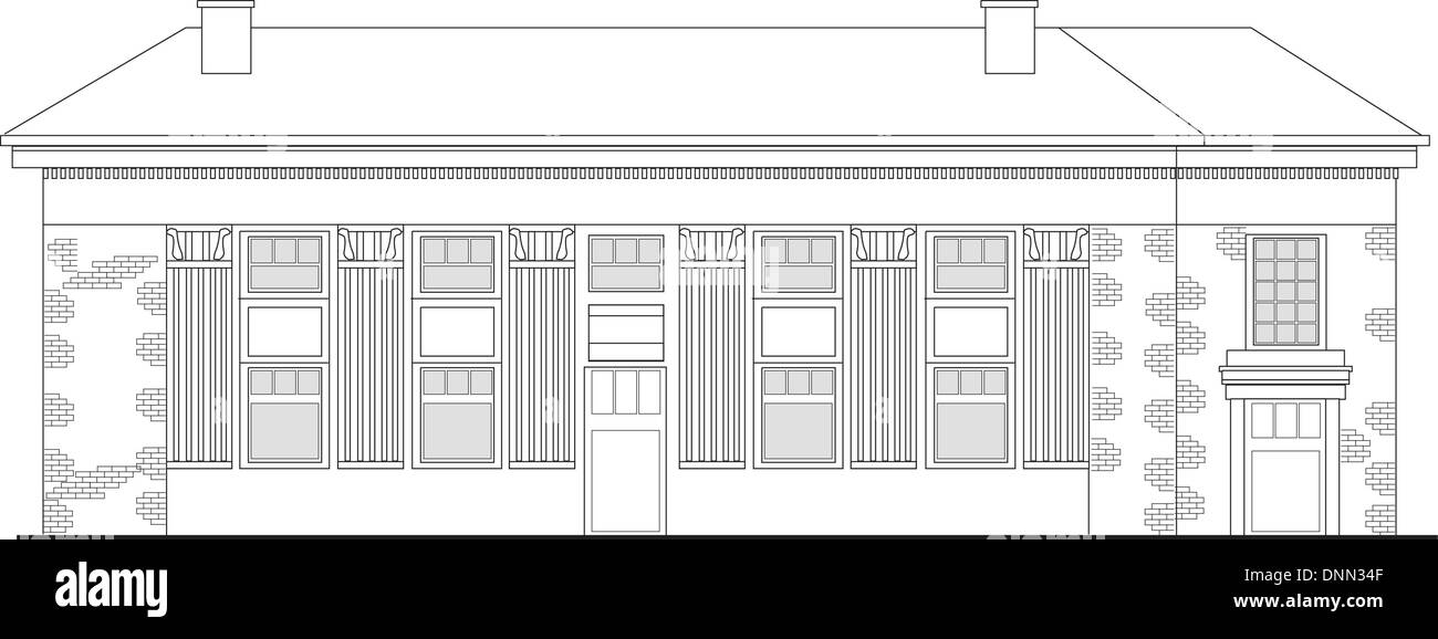 Dessin illustration d'un centre commercial ou un centre commercial building vue de l'avant d'élévation sur fond blanc Illustration de Vecteur