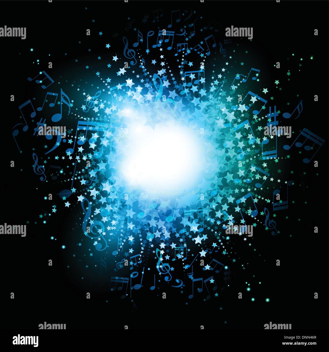 Résumé des notes de musique de fond avec un effet d'éclatement en étoile Illustration de Vecteur