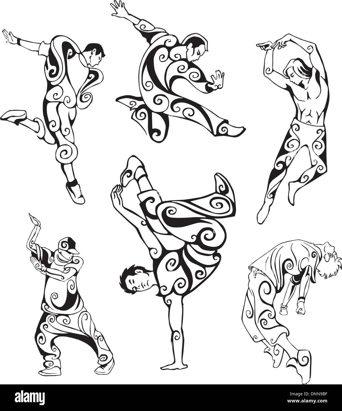 Types de danse. Série d'illustrations vectorielles en noir et blanc. Illustration de Vecteur