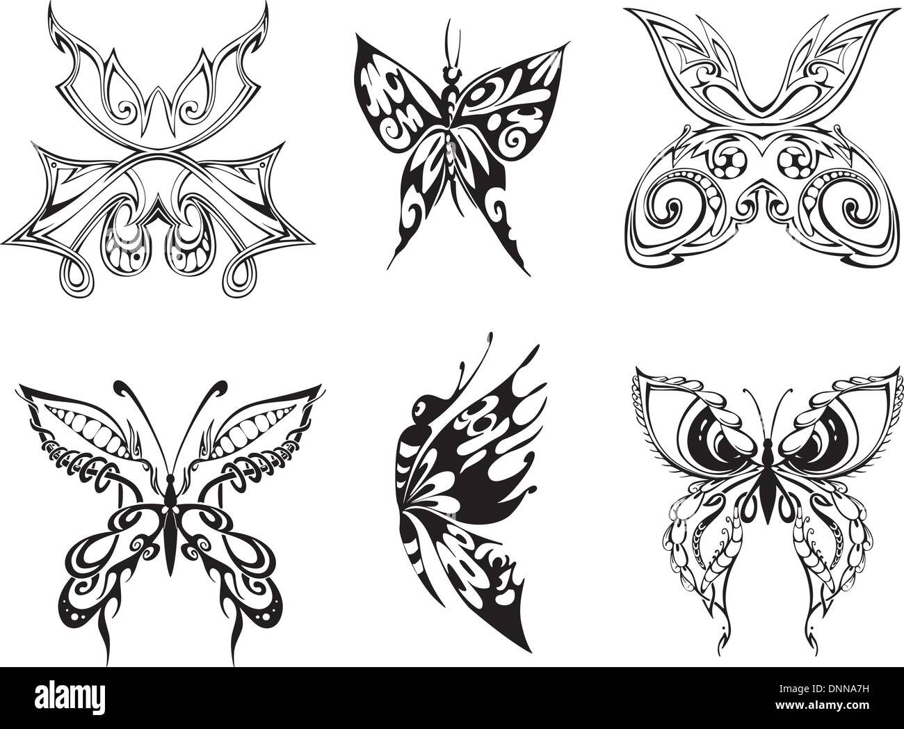 Papillons de décoration. Série d'illustrations vectorielles en noir et blanc. Illustration de Vecteur