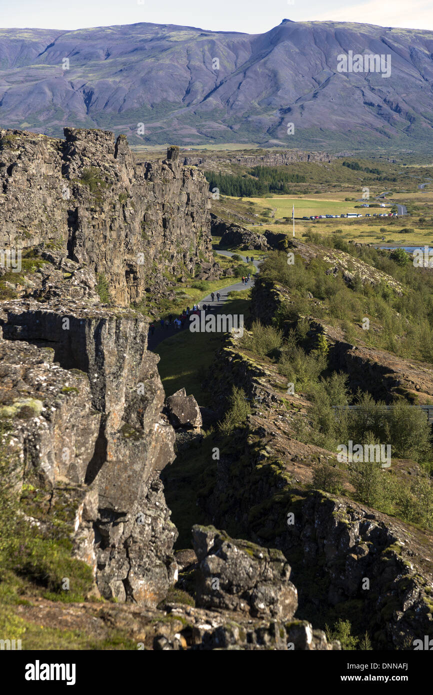 Situé à Thingvellir sur une zone de la fissure qui traverse l'Islande, sur les limites de plaques tectoniques de la dorsale médio-atlantique. Banque D'Images