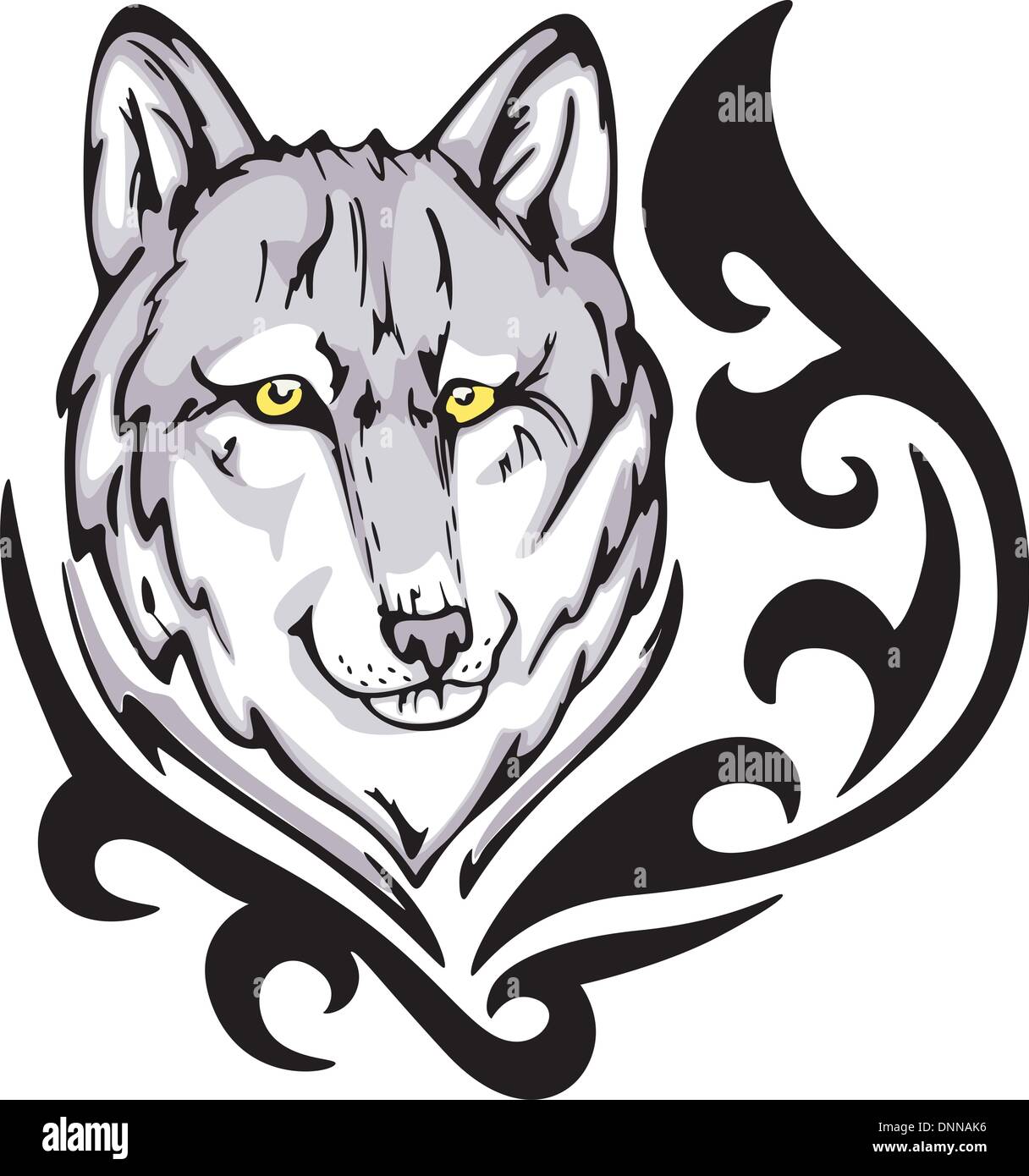 Tatouage avec tête de loup. Illustration vecteur de couleur. Illustration de Vecteur