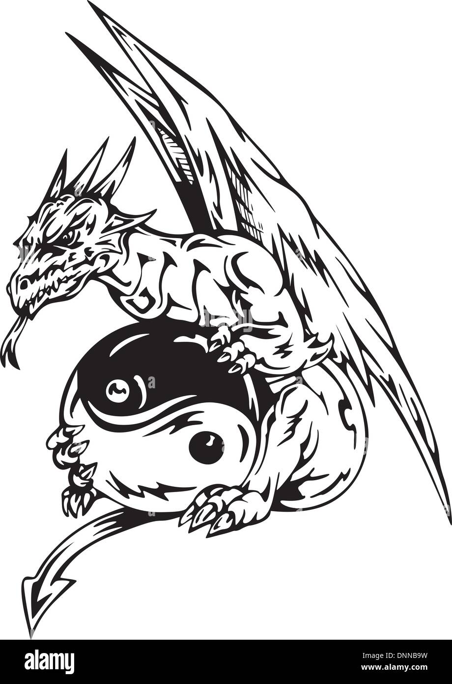 Tatouage de Dragon avec signe yin-yang. Illustration vecteur EPS. Illustration de Vecteur