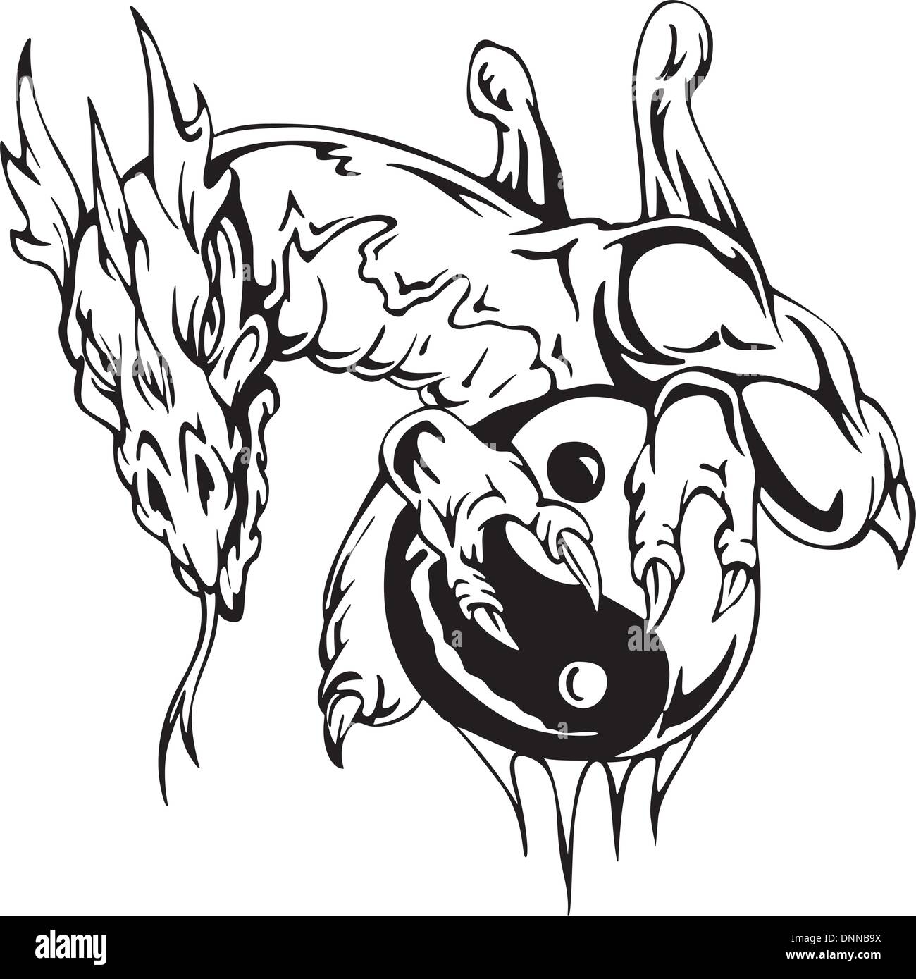 Tatouage de Dragon avec signe yin-yang. Illustration vecteur EPS. Illustration de Vecteur