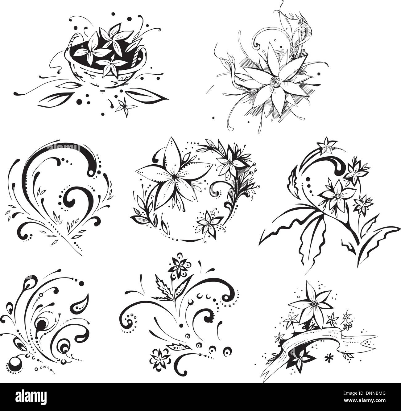 Embellissements fleurs stylistique. Vector set8 EPS. Illustration de Vecteur
