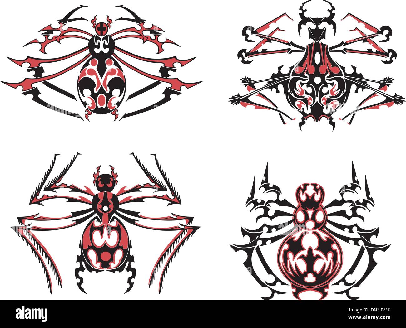 Noir et rouge spider symétrique des tatouages. Illustration vecteur EPS8 Illustration de Vecteur