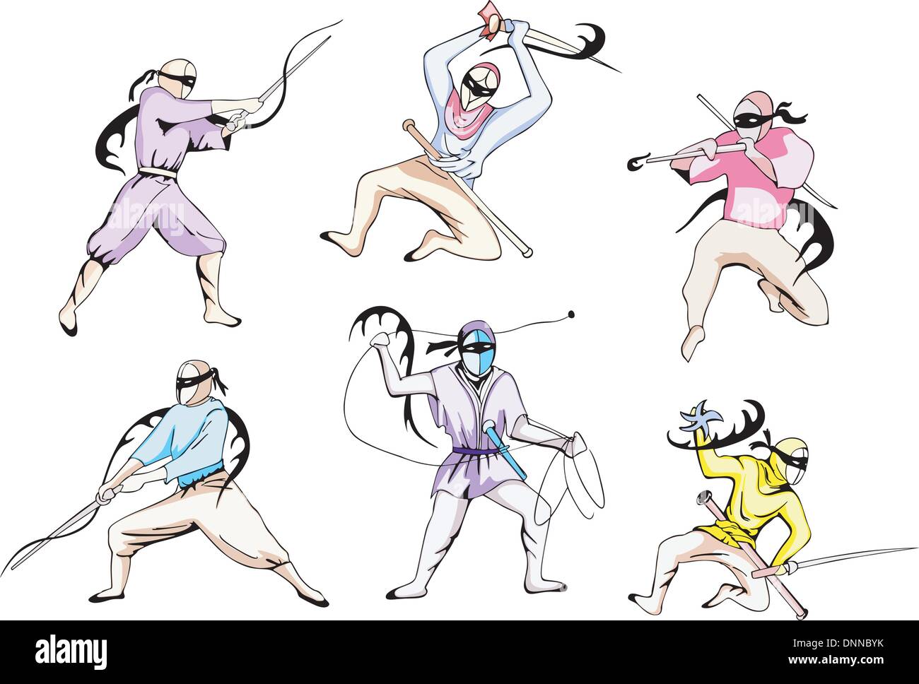 Vector set de ninjas japonais. Des tatouages. Illustration de Vecteur