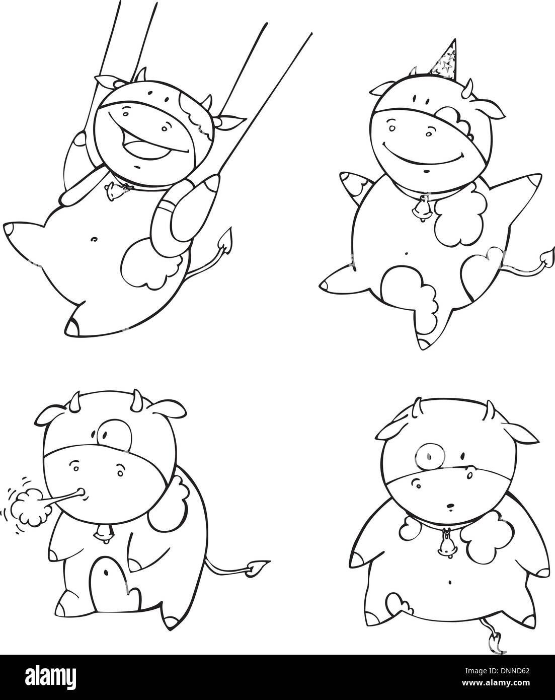 Veau drôle dessins animés. Jeu de noir et blanc indiquant illustrations vectorielles. Illustration de Vecteur