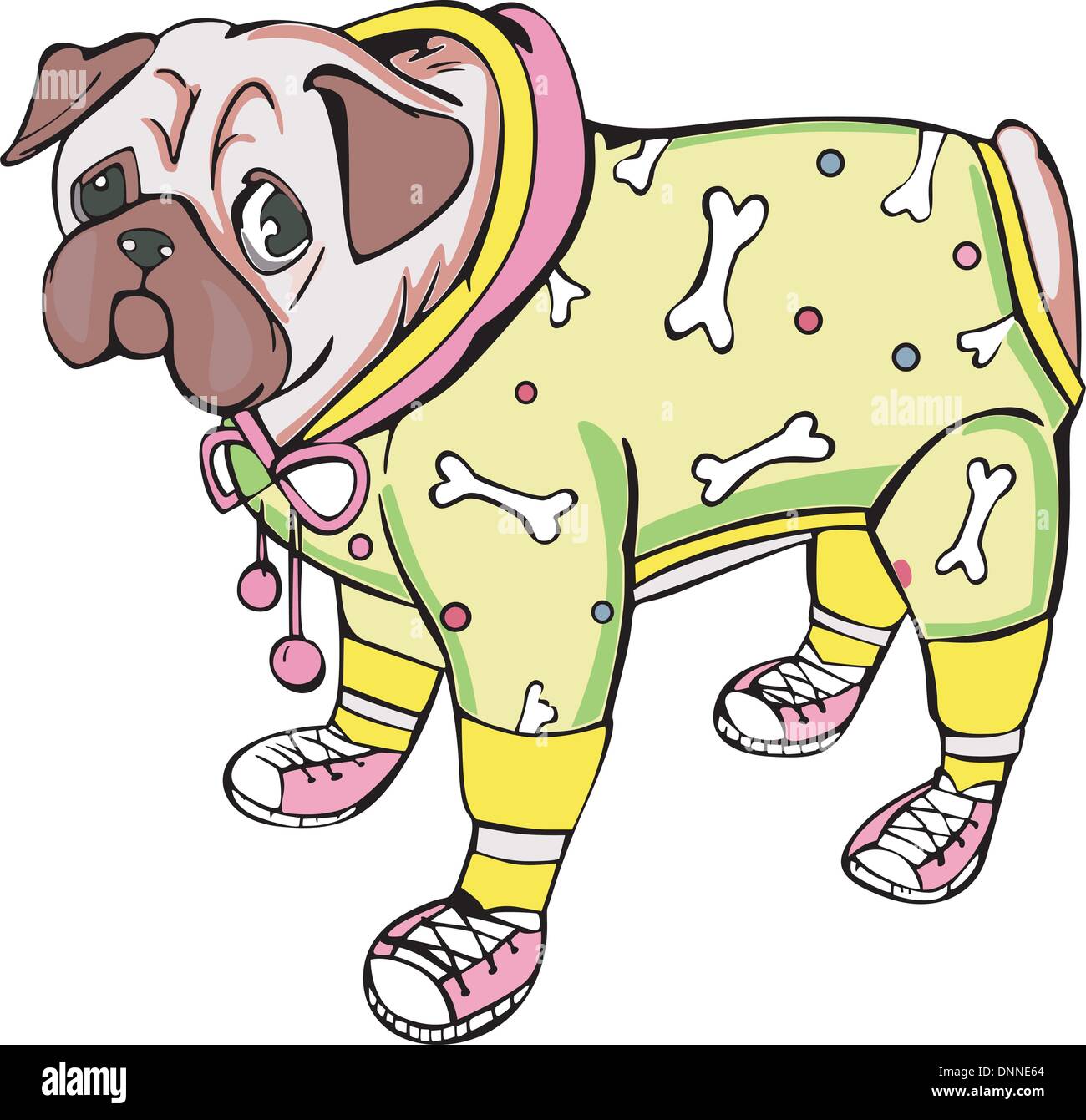 L'illustration EPS vectoriel de nice chien habillé (pug-dog) pour une promenade. Illustration de Vecteur