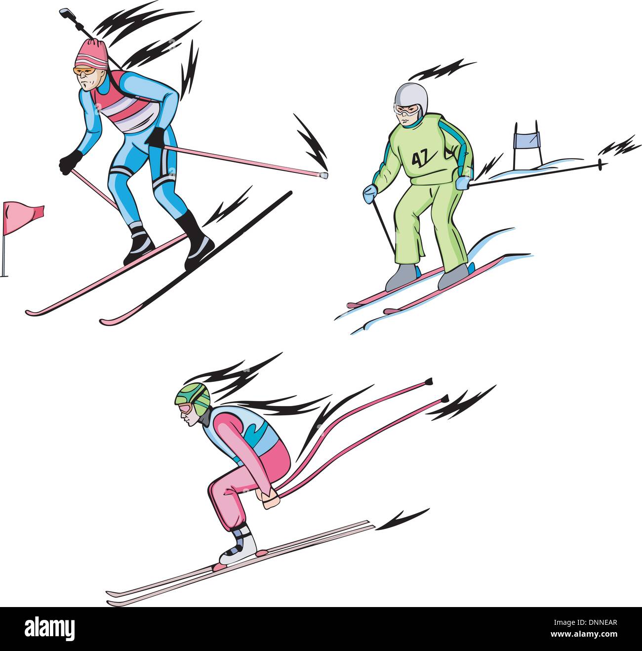 Le ski - sports d'hiver : ski alpin et de Biathlon. Les skieurs. Ñolor illustration vectorielle. Illustration de Vecteur