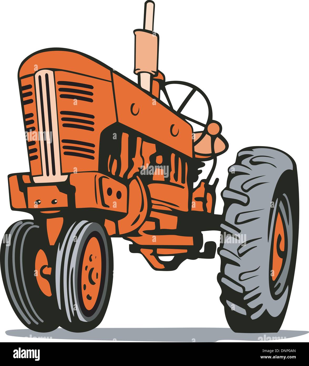 Illustration d'un tracteur rouge isolé sur fond blanc fait en style rétro. Illustration de Vecteur