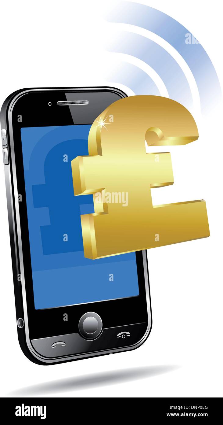 Payer par mobile, portable Smart Phone - notion de commerce électronique, livre sterling - Payer par téléphone - epay - transfert Illustration de Vecteur