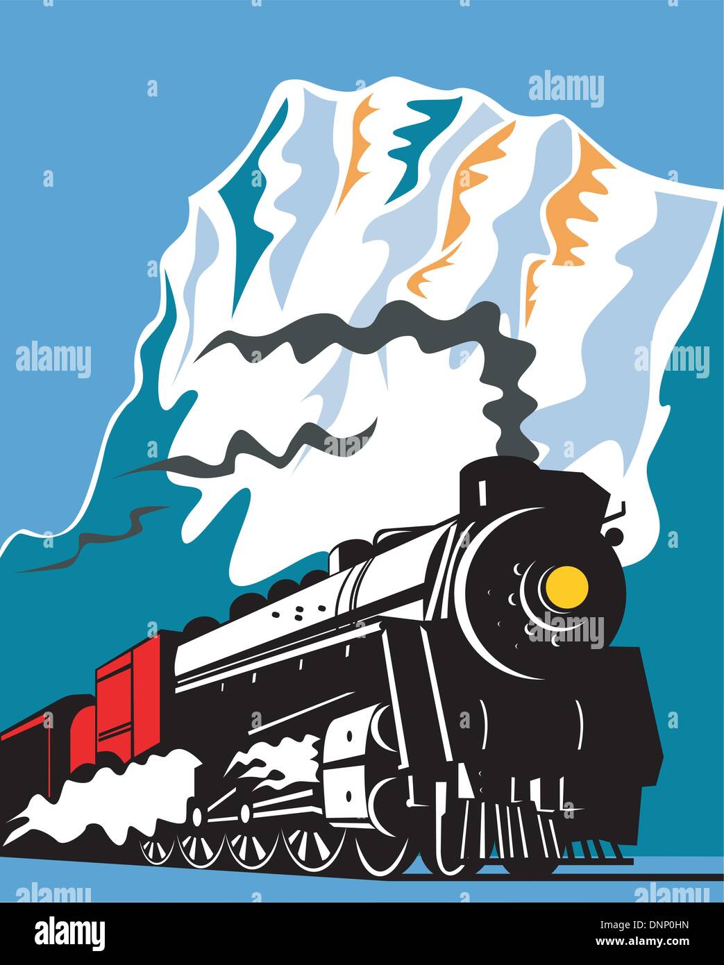 Illustration d'un train à vapeur locomotive de chemin de fer, qui se fait dans le style rétro gravure sur bois Illustration de Vecteur